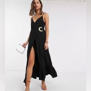 ASOS DESIGN Tall cami wrap maxi dress in linen with wicker belt size 34 2
